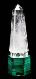 A Rock Crystal Obelisk Mounted on a Malachite Base
