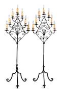 A Pair of Wrought Iron SevenLight Floor Candelabra