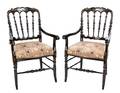 A Pair of Victorian Black and Gilt Painted Armchairs