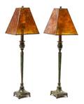 A Pair of Bronze Patina Metal CandlestickForm Table Lamps