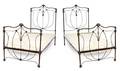 A Pair of Victorian Style Patinated Iron and Brass Twin Bedsteads