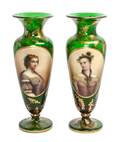 A Pair of Bohemian Gilt Decorated Portrait Vases