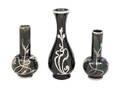 Three Ceramic Silver Overlay Cabinet Vases