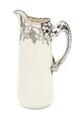 A Belleek Willets Silver Overlay Ewer