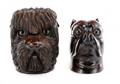 Group of 2 Carved Wood Dog Motif Inkwells 20th C