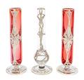 Three Silver Overlay Glass Bud Vases