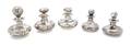 A Group of Five Silver Overlay Glass Bottles