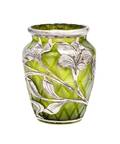 An Iridescent Glass Silver Overlay Vase manner of Loetz